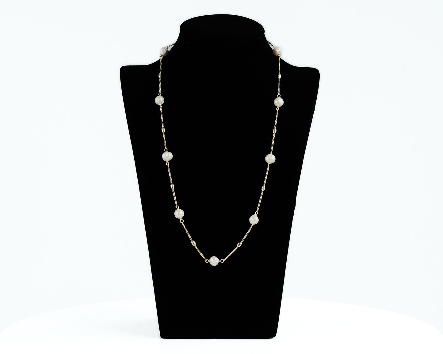 Margarita Pearl and Oval Gold Bead Necklace