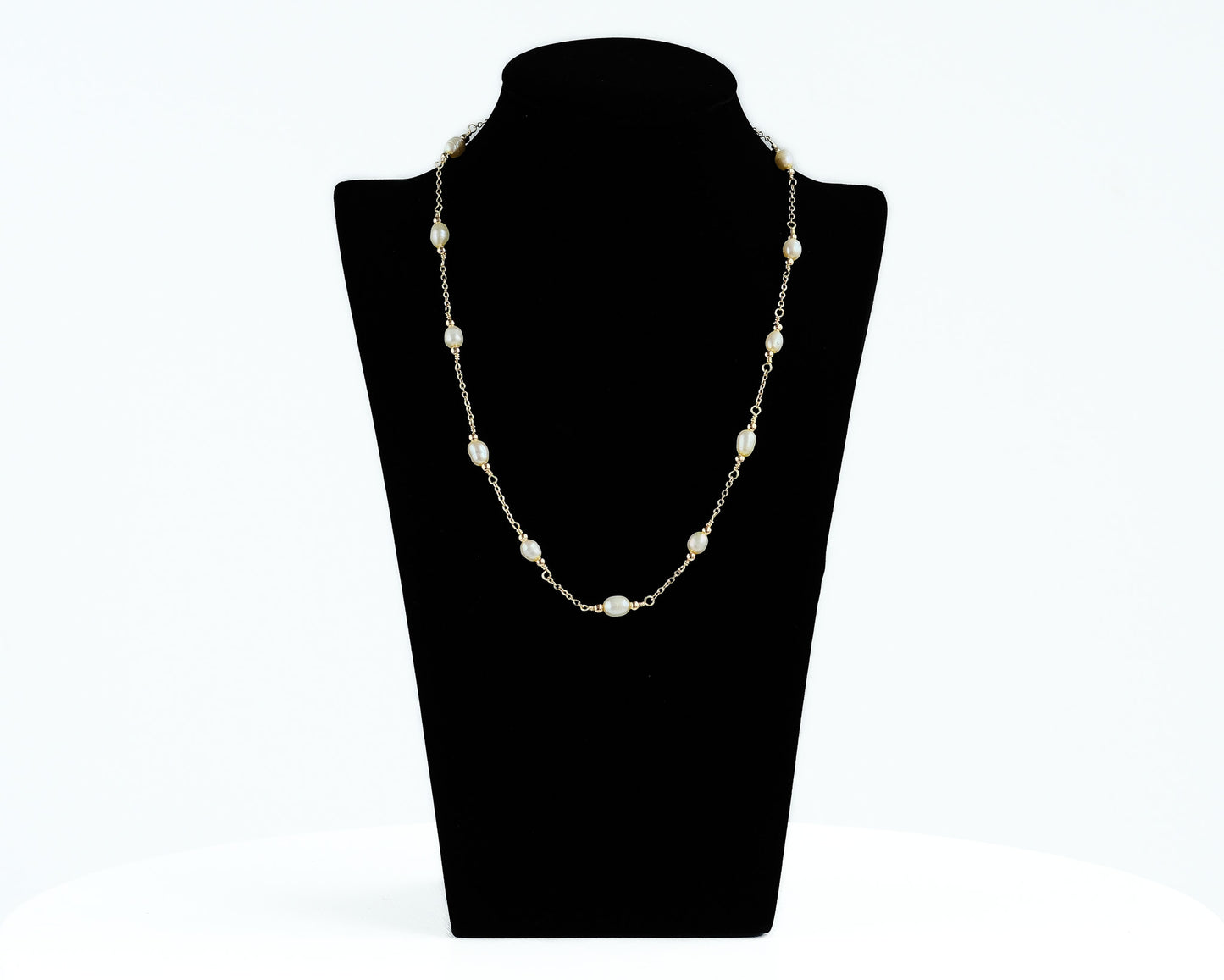 Margarita Pearl and Gold Bead Necklace - Small oval pearls