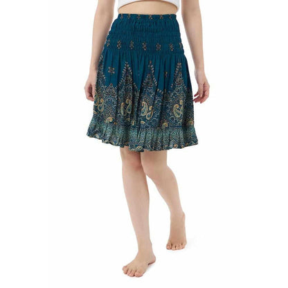 Boho Skirt with Smocked Waist - Teal Las Mujeres