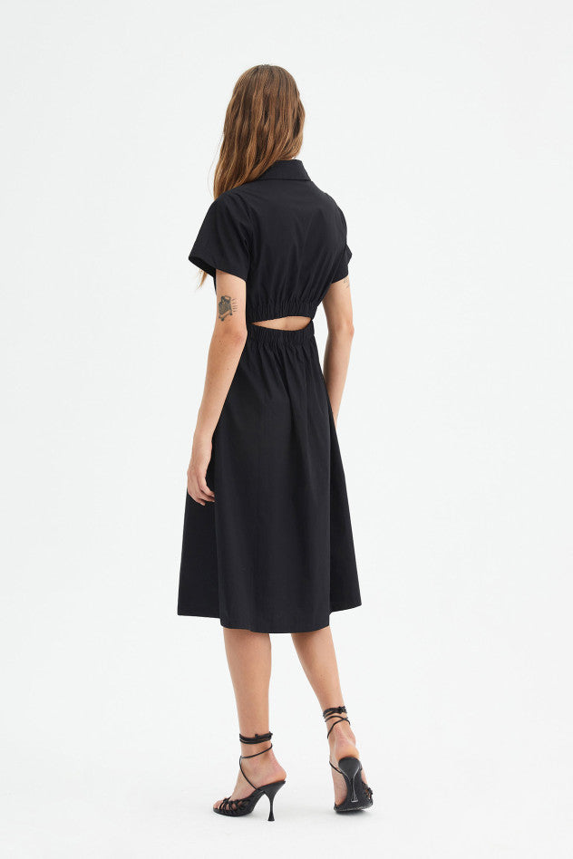 Black poplin dress with cut out