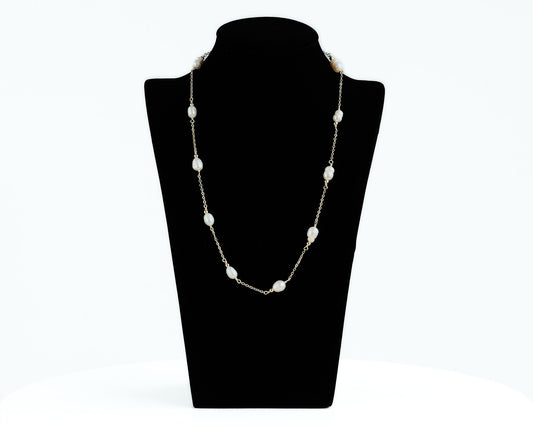 Margarita Oval Pearl and Gold Bead Necklace