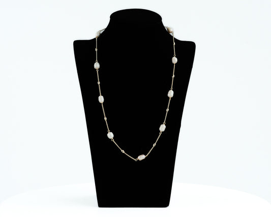 Margarita Pearl and Oval Gold Bead Necklace