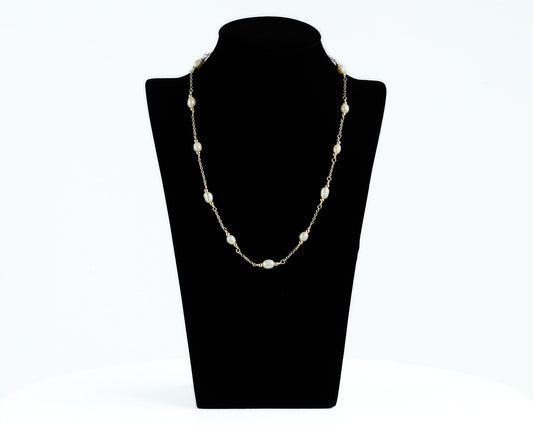 Margarita Pearl and Gold Bead Necklace - Small oval pearls