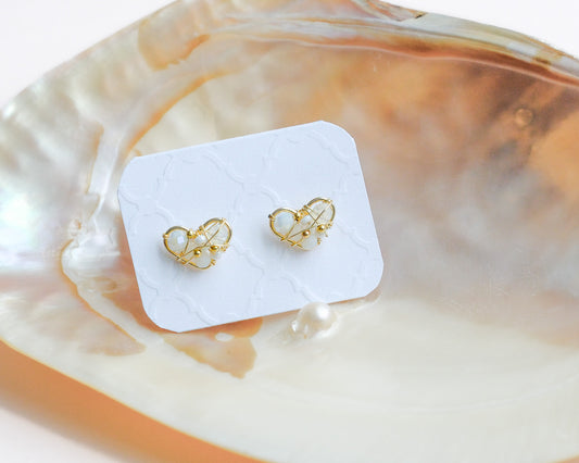 Gold plated wire wrapped earrings with gems - Hearts