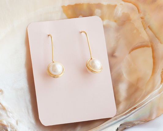 Gold plated wrapped pearl hook earrings