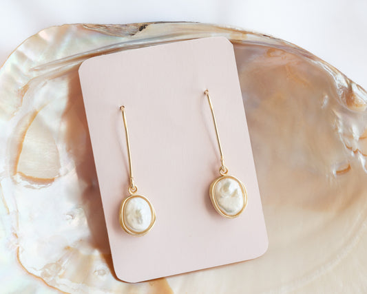 Gold plated wrapped oval pearl hook earrings