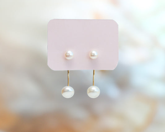 Pearl stud and behind ear drop earrings