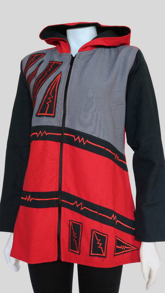Mid-length Canvas Hoodie Jacket w fleece lining, Red