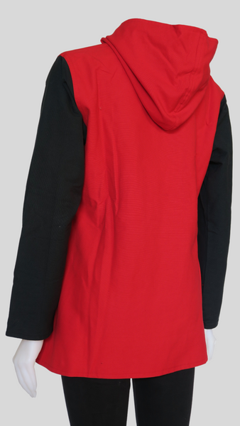 Mid-length Canvas Hoodie Jacket w fleece lining, Red