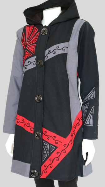 Long Canvas Hoodie Jacket w fleece lining - Black