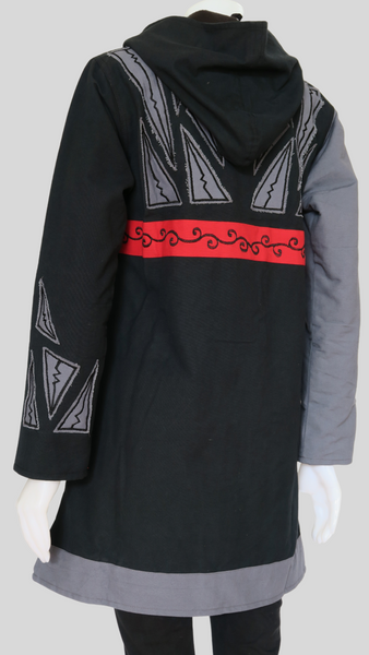 Long Canvas Hoodie Jacket w fleece lining - Black