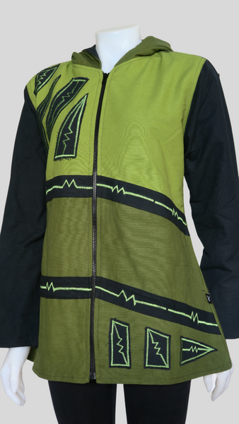 Mid-length Canvas Hoodie Jacket w fleece lining, Green