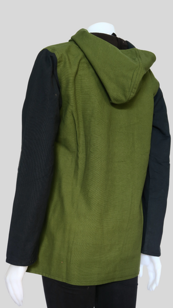Mid-length Canvas Hoodie Jacket w fleece lining, Green
