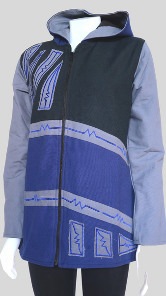 Mid-length Canvas Hoodie Jacket w fleece lining, Blue
