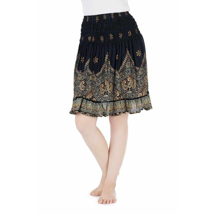 Boho Skirt with Smocked Waist - Black