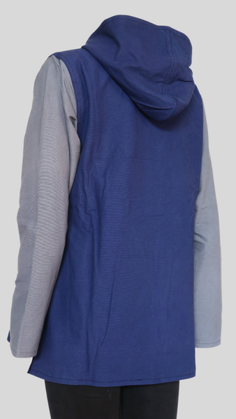 Mid-length Canvas Hoodie Jacket w fleece lining, Blue
