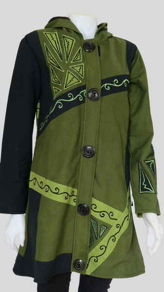 Long Canvas Hoodie Jacket w fleece lining, Green