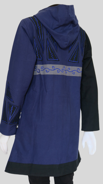 Long Canvas Hoodie Jacket w fleece lining - Blue