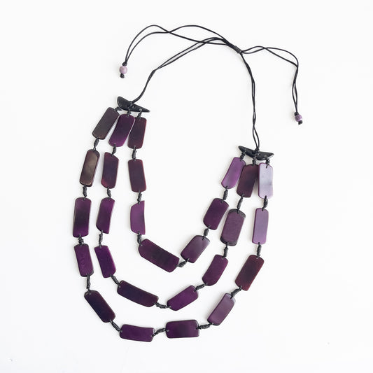 Tagua Rectangle Slice Necklace Triple Strand