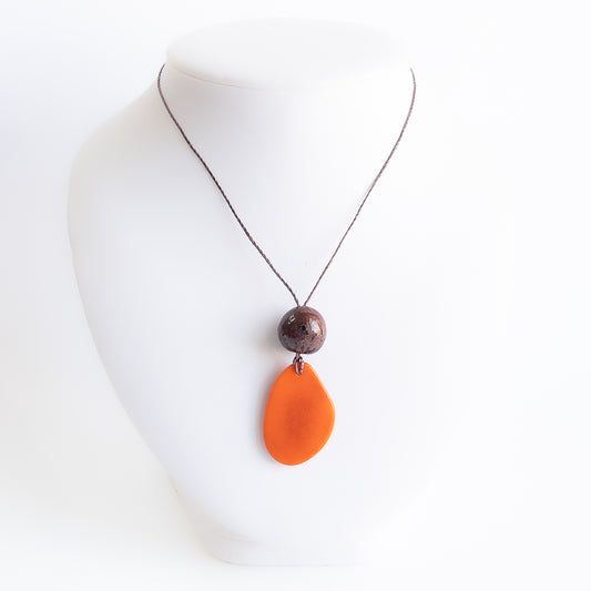 Tagua Single Slice & Bead Pendant Necklace