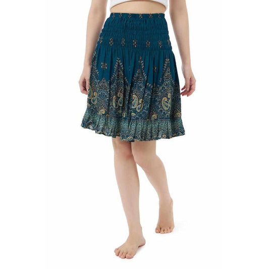 Boho Skirt with Smocked Waist - Teal Las Mujeres