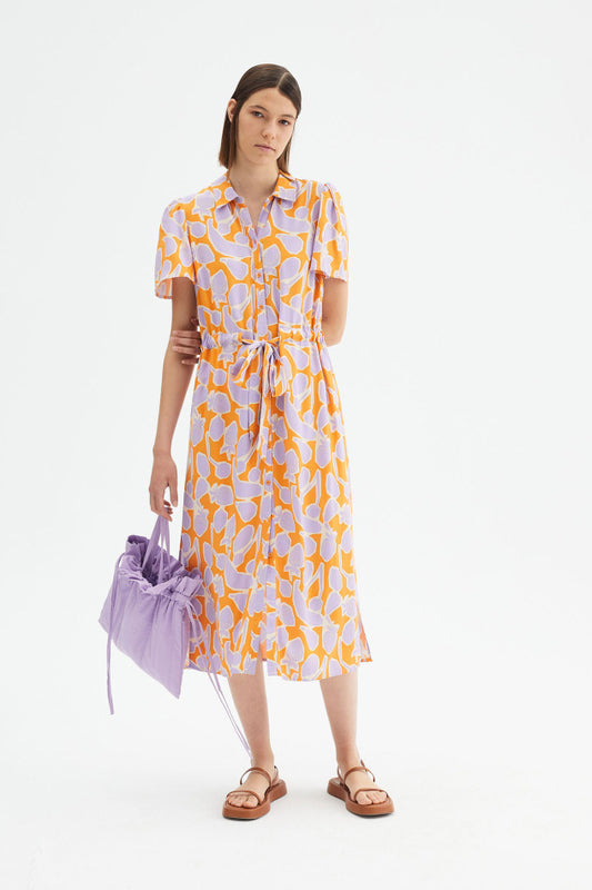 Fruit print midi shirt-dress