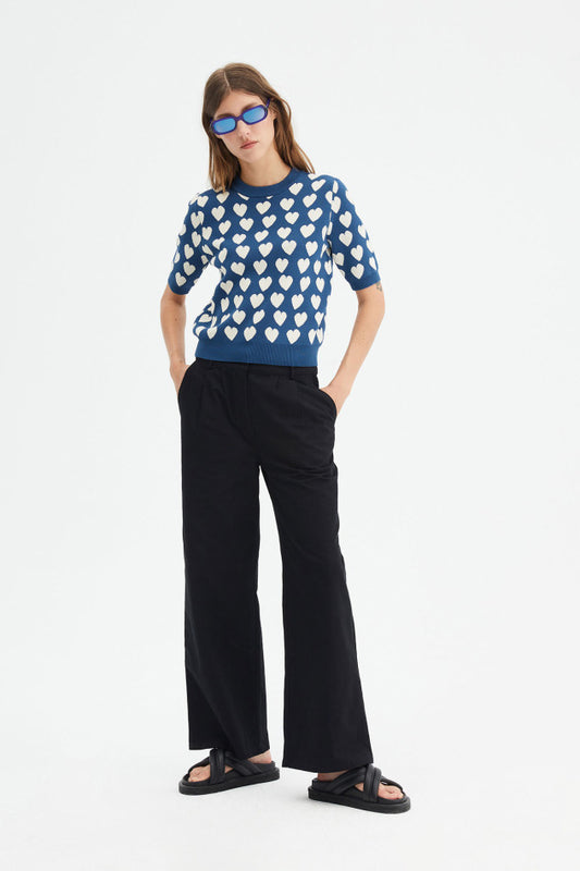 Heart print short-sleeve jumper