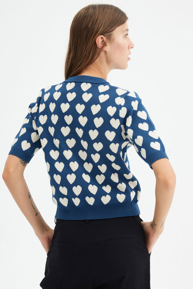 Heart print short-sleeve jumper