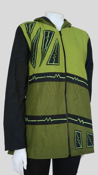 Mid-length Canvas Hoodie Jacket w fleece lining, Green