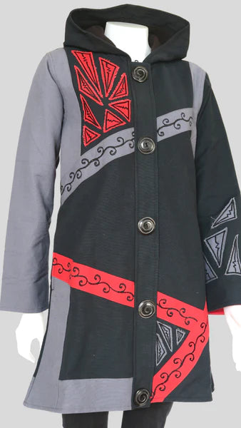 Long Canvas Hoodie Jacket w fleece lining - Black