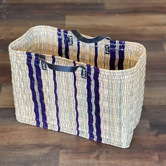 Indigo Stripe Straw Market Bag