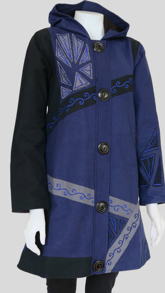Long Canvas Hoodie Jacket w fleece lining - Blue