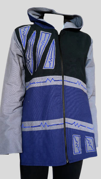 Mid-length Canvas Hoodie Jacket w fleece lining, Blue