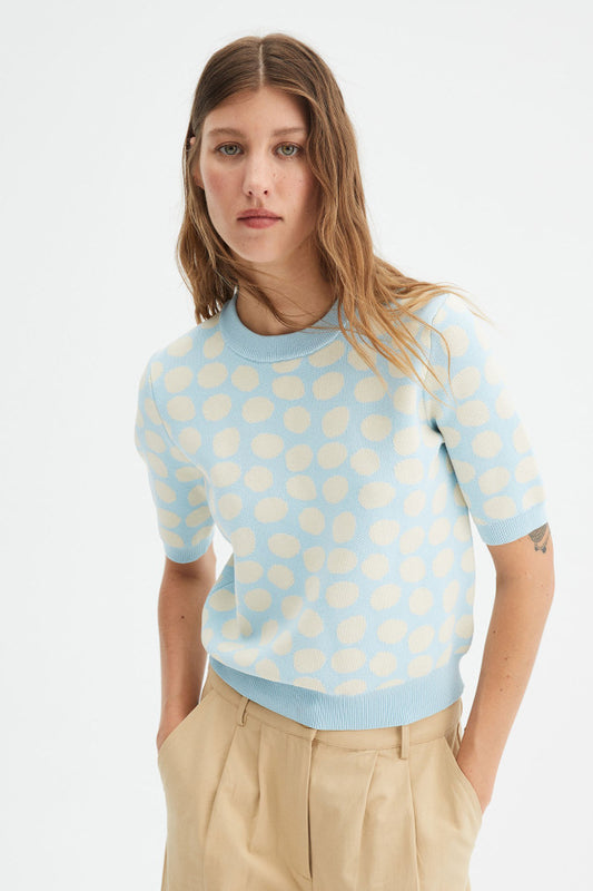 Polka dot print short-sleeve jumper
